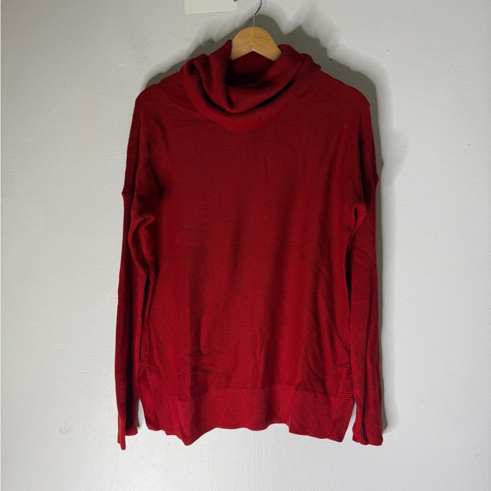 Talbots Red Turtle Cowl Neck Red Waffle‎ Knit Sweater Cotton Blend Large